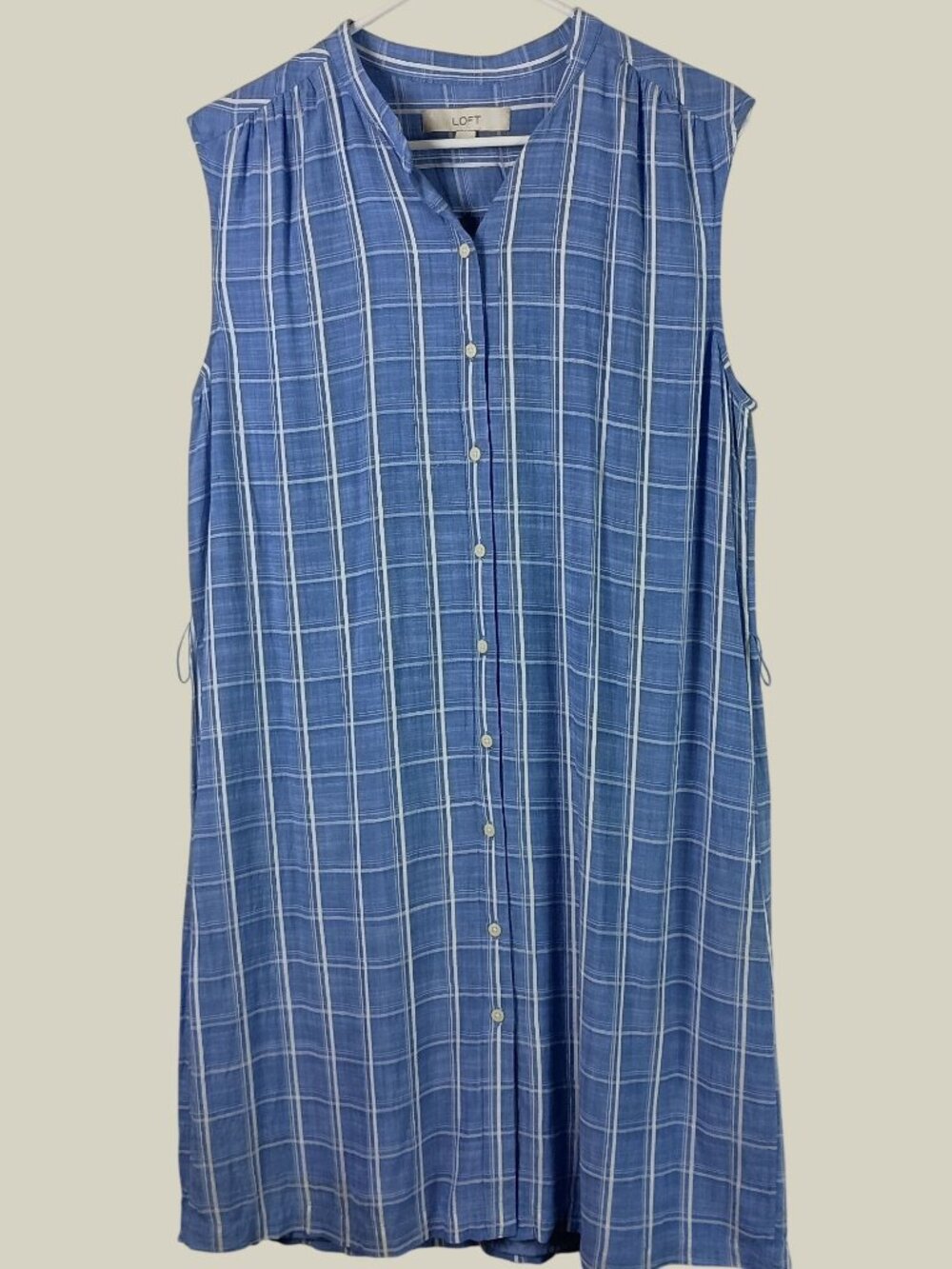 Loft Plaid Lined Button Front Dress Knee Length Womens M Blue Vacation Casual